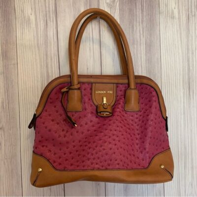 London Fog Fuchsia and Brown Textured Leather Handbag Shoulder Bag Designer