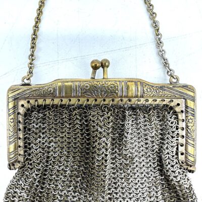 Antique Silver Chain Link Mesh Purse Floral Engraving w/ Fringe Est. Early 1900s