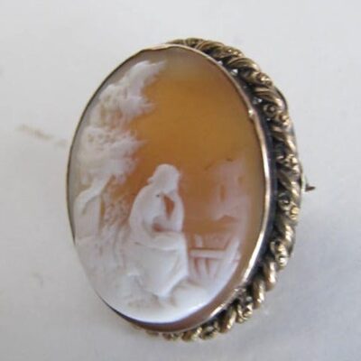 Sterling & Gold Cameo Pendant Carved Shell Cameo Necklace Pendant Brooch Silver