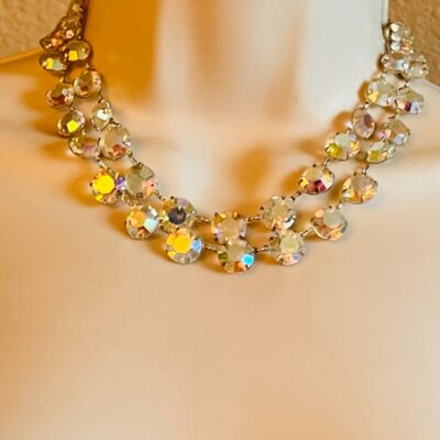 Glitzy Choker Necklace VTG Crystal Open Bezel Pointed Back Multi Collar Rare 60s