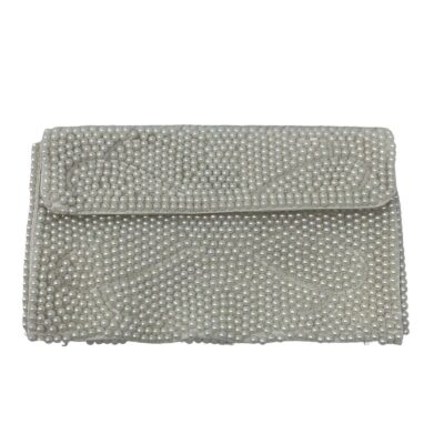 Vintage Emson White Beaded Wallet / Mini Clutch Made in Japan