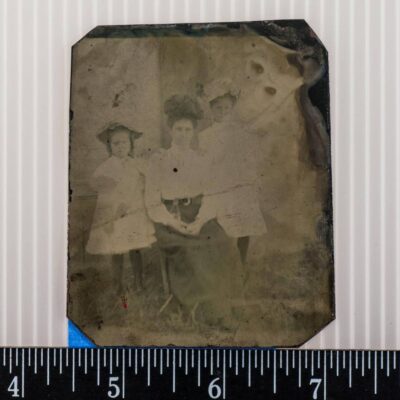 Tintype Photograph Woman with Two Young Girls