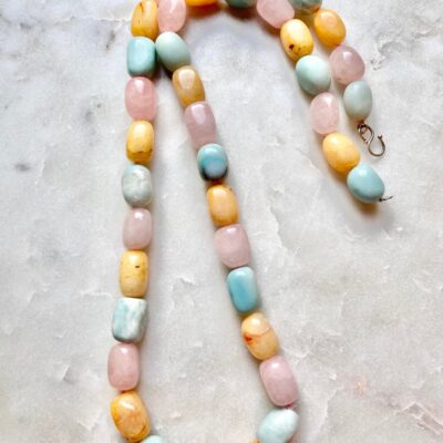 Antique Larimar, Aventurine, Rose Quartz 925 Necklace