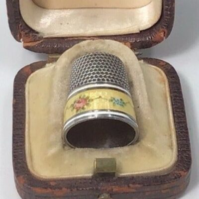 Vintage Thimble Sterling Silver Enamel Original Box