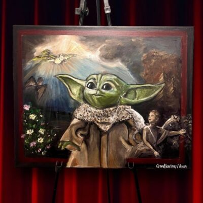 LAST ONE -Painting “Baby Yoda  And Divine Grace” Din grogu Star Wars Renaissance