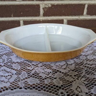 Vintage Pyrex Gold Divided Casserole Dish 063 1qt