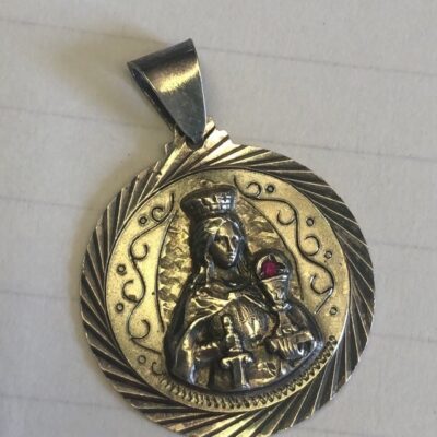 Sterling silver St. Saint Barbara ruby Pendant