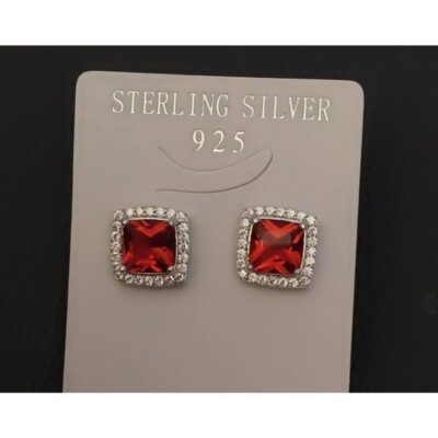 2.5 CT. Lab Ruby Cushion Cut Halo Stud Earrings~.925 Sterling Silver