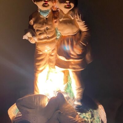 Antique 30’s 40s Chalkware Figurine Night Light Lamp Hansel Greta Children Doves