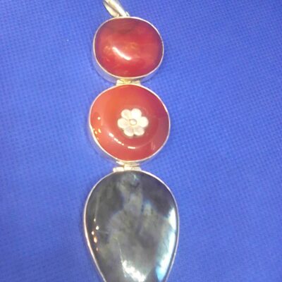 Sterling Silver Carnelian Red Jasper Labradorite XLG Pendant .925