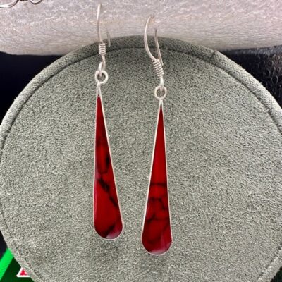 Vintage Sterling Red Jasper Elongated Teardrop dangle native style earrings