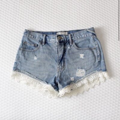 Free People Lace Trim Denim Shorts