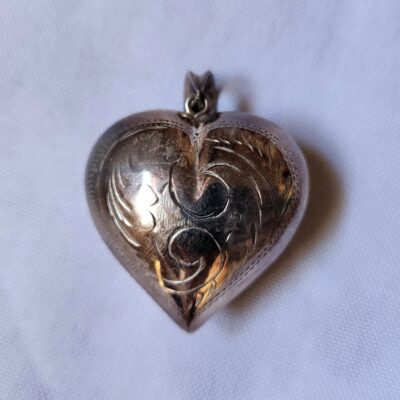 Puffed Heart Pendant Vintage 925 Sterling Silver Signed Antique Women’s Jewelry