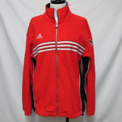 Adidas Vintage Men’s Fleece Jacket Soccer red white stripes Size Sz Small Sm S