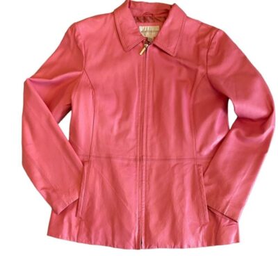 Vintage women’s Worthington Pink Leather jacket Size M. Barbiecore EUC