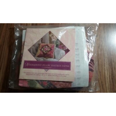 Vintage Needlepoint Pillow Kit Victorian Rose with Wool Yarn & Instruction