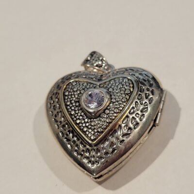 Vintage Heart pendant/ locket with crystal in center