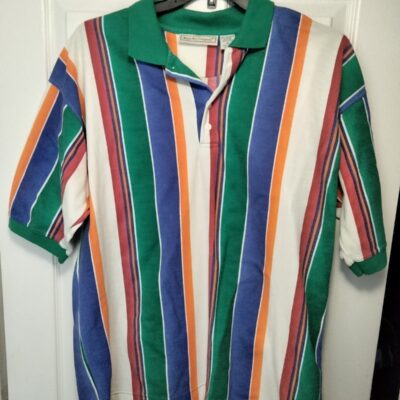 Vintage 80s Bugle Boy color block striped polo shirt vibrant colors size XL