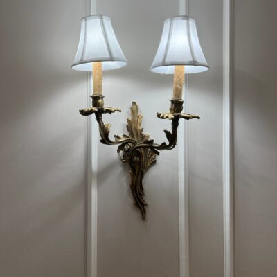 Pair of French antique bronze sconce wall lamps Mid century