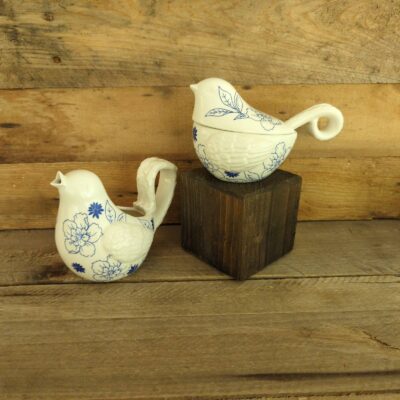 Vintage Grasslands Road White and Blue Flowers Sugar Bowl and Creamer