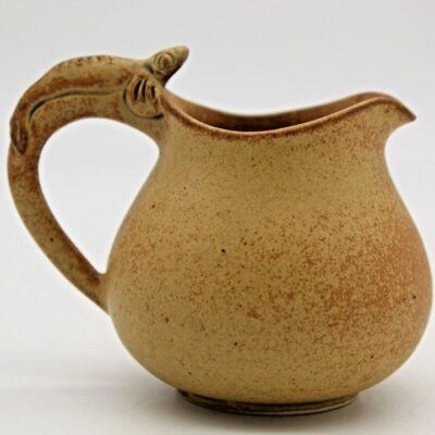 Fish Handle Creamer Mottled Brown Pottery 3 inch tall Unique Mudskipper Vintage