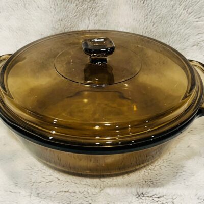 Anchor Hocking 2 Quart Amber Brown Casserole Dish With Lid Glass Baking 9″