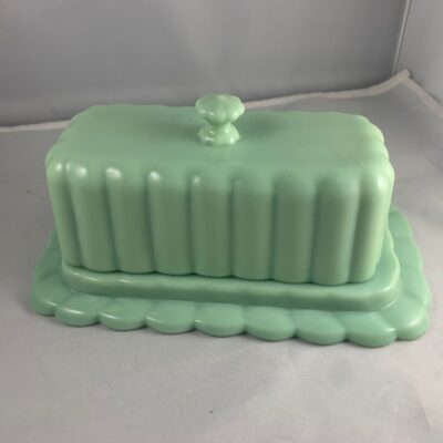 Pioneer Woman Jadeite Butter Dish Green Glass Scalloped Edge