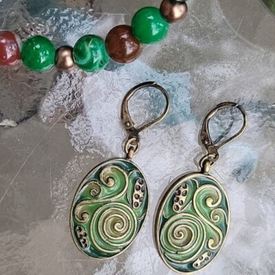 “Grass-Dancin” Vintage Brass and Green enamel? Earrings