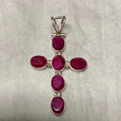 New W/O Tag Sterling Silver Rough Faceted Ruby Cross 10/23