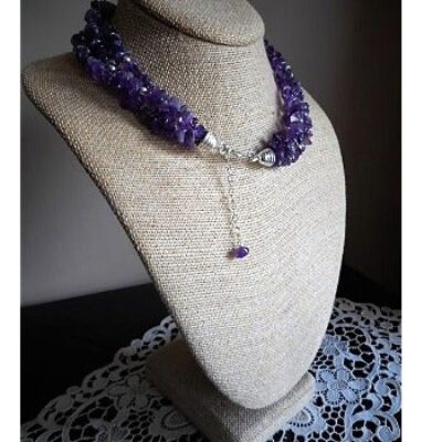 Vintage 925 Sterling Silver Genuine Amethyst Triple Strand Necklace 96.1 Grams