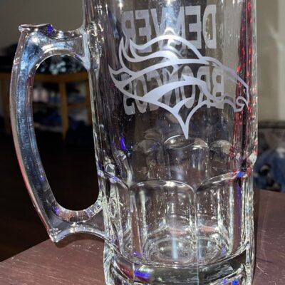 Denver Broncos Etched Beer Glass Mug