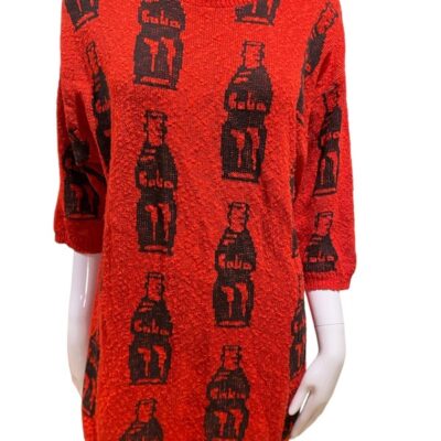 VTG Alberoy Black and Red Cola Bottles Novelty Knit Sweater M/L