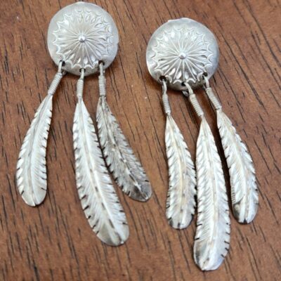 Vintage Mary Morgan Navajo Sterling Silver Dream Catcher drop dangle Earrings