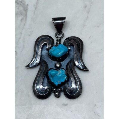 Old Pawn 980 Sterling Silver Turquoise Angel Pendant