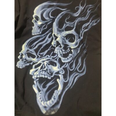 Flaming Four Skulls Fruit Of The Loom XL Black Blue White Green