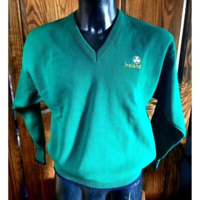 Vintage Blarney Castle Ireland Mens M Long Sleeve Embroidered Logo V Neck Green