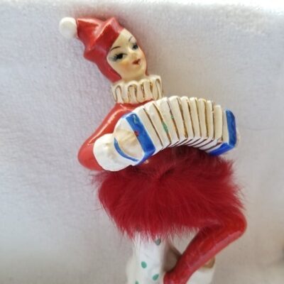 Napco Sonsco or Enesco DEvil Ballerina Jester Playing Accordion with fur tutu