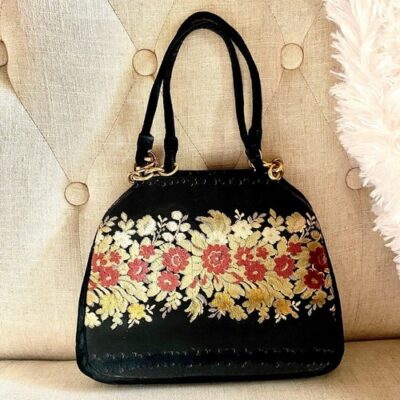 VINTAGE Bienen-Davis 1945 Silk and Velvet Floral Tapestry Frame Luxury Handbag