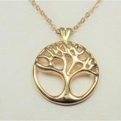 CIRCLE OF LIFE TREE GOLD TONE NECKLACE