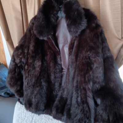 Vtg Reversible Leather Opossum fur coat brown and black jacket size Large vintag