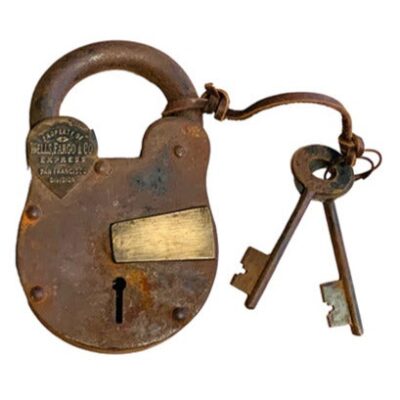 Wells Fargo Express Padlock Cast Iron Heavy It Works 2 Keys 7×4 inches Antique