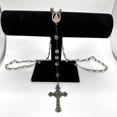 Vintage CATHOLIC Religious STERLING SILVER Rosary CRYSTAL BEADS