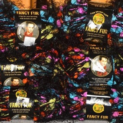 Lions Brand Yarn fun FANCY FUR ELECTRIC SLIDE 6 skeins black blue pink yellow