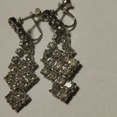 Vintage Screw Back Dangle Rhinestone Earrings Costume Jewelry Clip On Estate