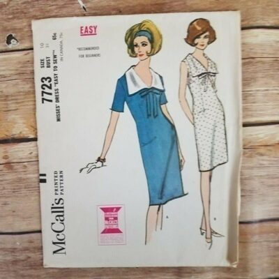 McCalls 7723 Vintage 60’s Sewing Pattern Dress Collar Sz 10 Bust 31 Uncut