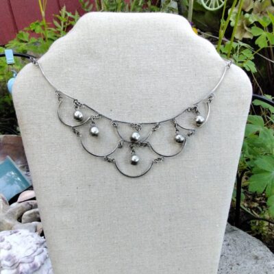 Mexican Sterling Bib Necklace w/ S.S Ball Accents