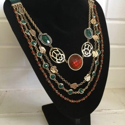 Vintage Egyptian Revival Snake & Scarab Bezel Jeweled and Beaded Bib Necklace