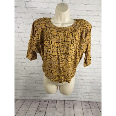 VTG LA Central Yellow Black Short Sleeve Shoulder Pad Pullover Blouse Women’s M