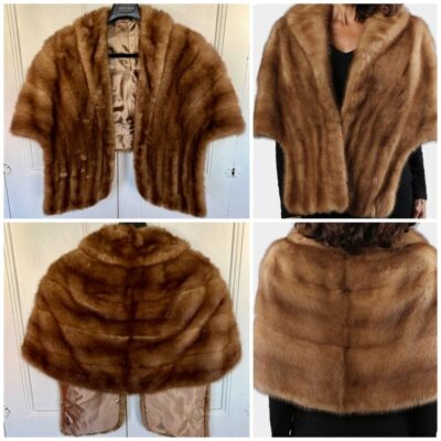 Woman’s Vintage Autumn Haze Mink Fur Stole Cape Shawl Jacket Honey Blonde