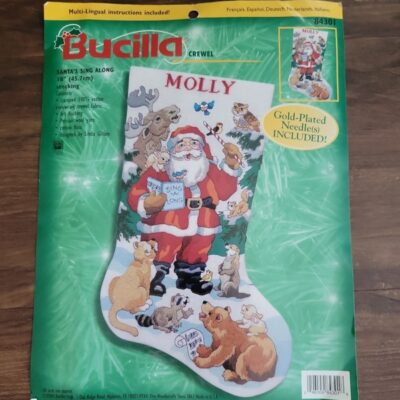 Vintage Bucilla crewel Christmas stocking kit Santa’s Sing Along